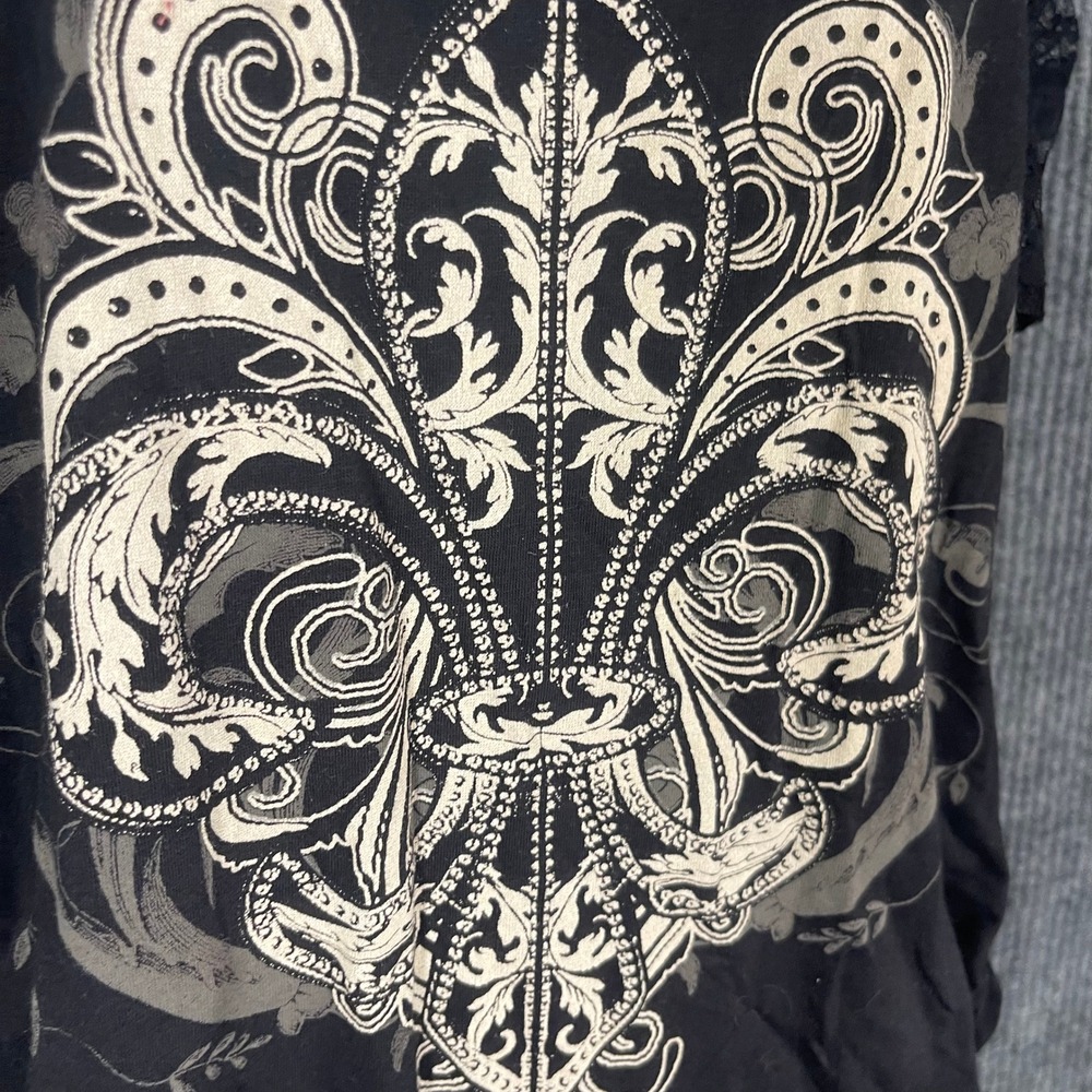 Y2K Folter Black Lace Cold Shoulder Tunic Dress M Goth Emo Punk Edgy USA Stretch - Picture 3 of 9